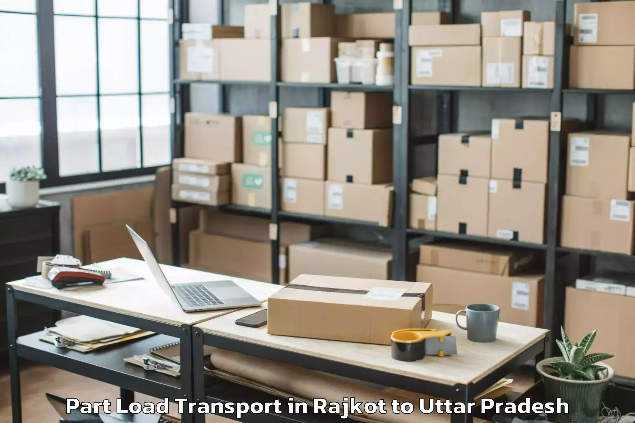 Top Rajkot to Belthara Road Part Load Transport Available